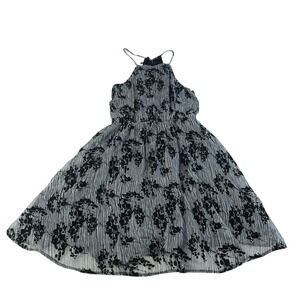 Kelly Felder Black Silver Flocked Velvet Halter Dress US 6 Fit & Flare Lined Y2K